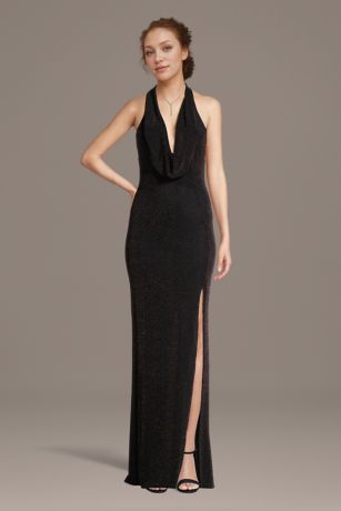 Picture of Metallic Plunge Neckline Halter Sheath Dress