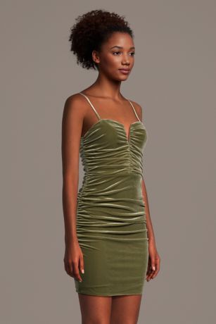 Picture of Ruched Velvet V-Neck Mini Dress