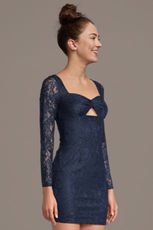 Picture of Long Sleeve Glitter Lace Cutout Mini Dress