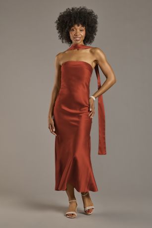 Picture of Strapless Charmeuse Sheath Dress with Scarf