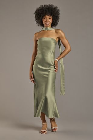 Picture of Strapless Charmeuse Sheath Dress with Scarf
