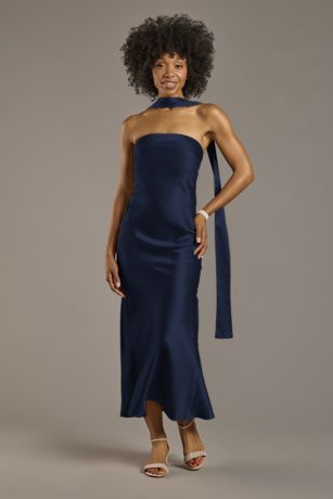 Picture of Strapless Charmeuse Sheath Dress with Scarf