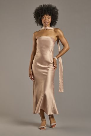 Picture of Strapless Charmeuse Sheath Dress with Scarf