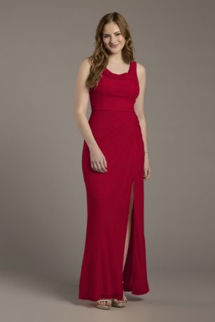 Picture of Mesh Cowl Neck Ruched A-Line Dress