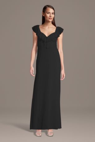 Picture of Mesh Ruffled V-Neck Sheath Dress with Tie