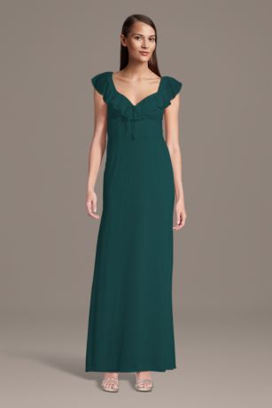 Picture of Mesh Ruffled V-Neck Sheath Dress with Tie