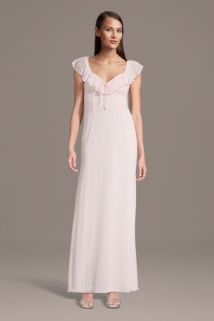 Picture of Mesh Ruffled V-Neck Sheath Dress with Tie