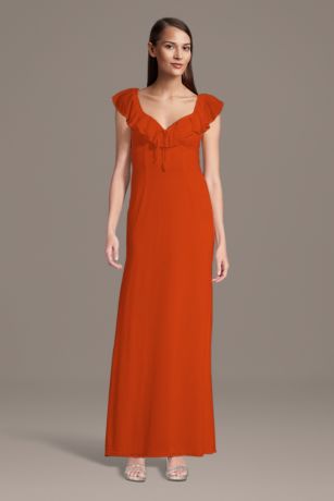 Picture of Mesh Ruffled V-Neck Sheath Dress with Tie