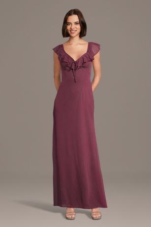 Picture of Mesh Ruffled V-Neck Sheath Dress with Tie