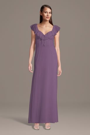 Picture of Mesh Ruffled V-Neck Sheath Dress with Tie