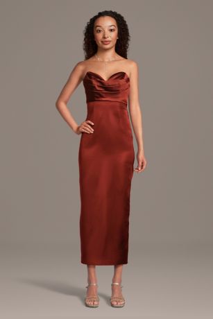 Picture of Stretch Satin Sculpted Neckline Sheath Dress