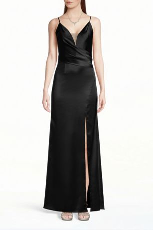 Picture of The Edit By DB Studio Stretch Satin Pleated Waistline Sheath Dress in Black Size: 2 David's Bridal