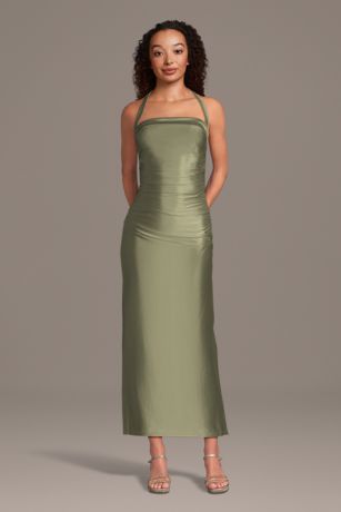 Picture of Sculpting Satin Halter Sheath Dress