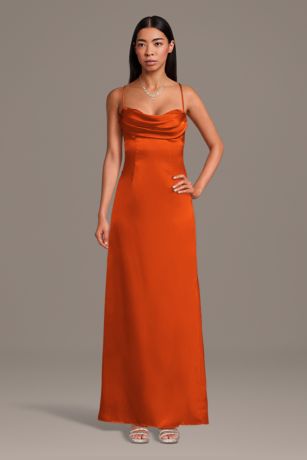 Picture of Charmeuse Cowl Neck Spaghetti Strap Sheath Dress