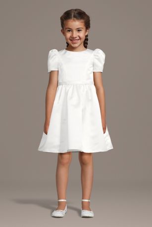 Picture of Short Sleeve Satin A-Line Flower Girl Dress