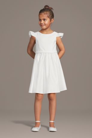 Picture of Flutter Sleeve Satin A-Line Flower Girl Dress