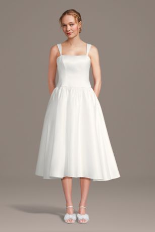 Picture of Drop Waist Satin Midi Dress with Tank Straps