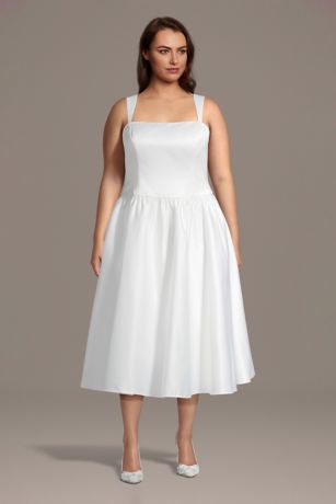 Picture of Drop Waist Satin Midi Dress with Tank Straps