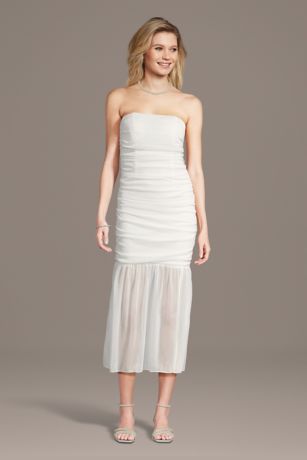 Picture of Strapless Mesh Drop Waist Midi Dress