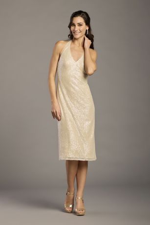 Picture of Sequin Halter V-Neck Midi Dress