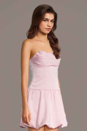 Picture of Silky Satin Drop Waist Bubble Mini Dress