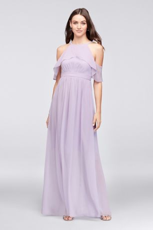 pink cold shoulder bridesmaid dress