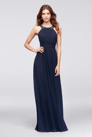 david's bridal navy blue long dress