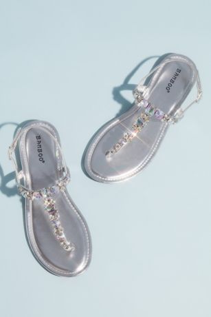 metallic t strap sandals