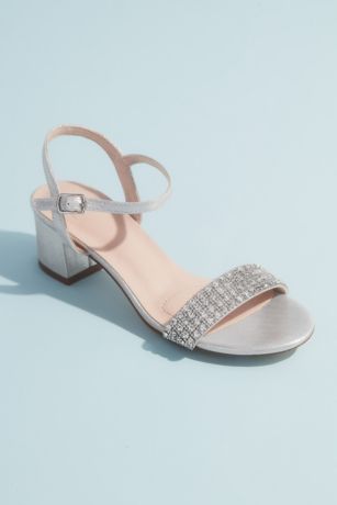 David's Bridal Black;Grey;Pink Heeled Sandals (Crystal Strap Low-Block Heel Comfort Sandals)