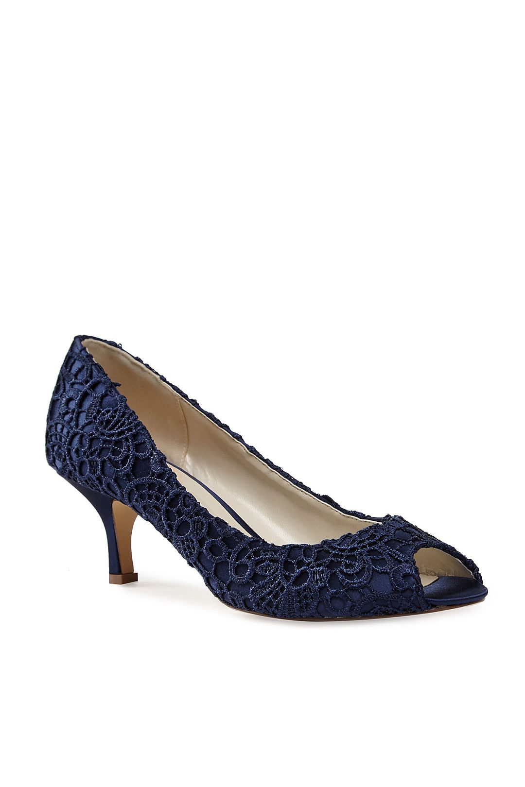 Guipure Lace and Satin Peep-Toe Pumps Image 1