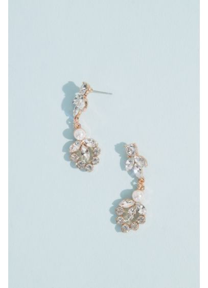 Marquise Crystal Leaf and Pearl Drop Earrings - Wedding Accessories