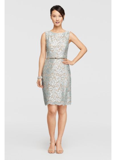Sequin Knee-Length Dress with Belted Waist | David's Bridal