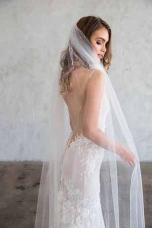 Picture of Raw-Edge Tulle Chapel Veil with Crystals