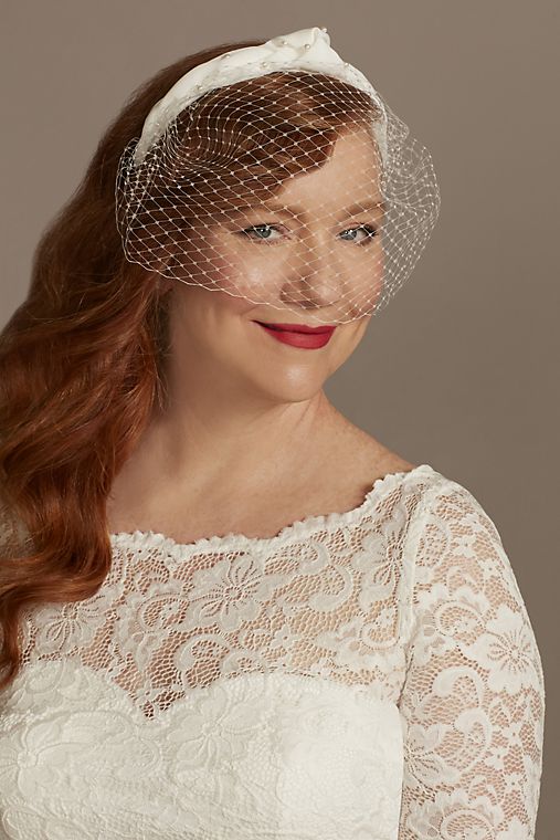 David's Bridal Gathered Fabric Headband with Tulle Blusher