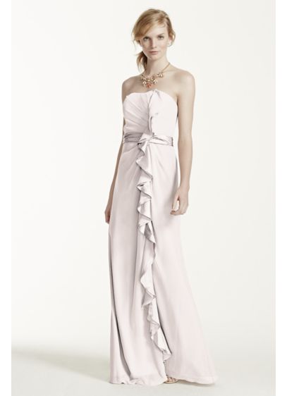 Long Strapless Dress With Front Ruffle Cascade David S Bridal