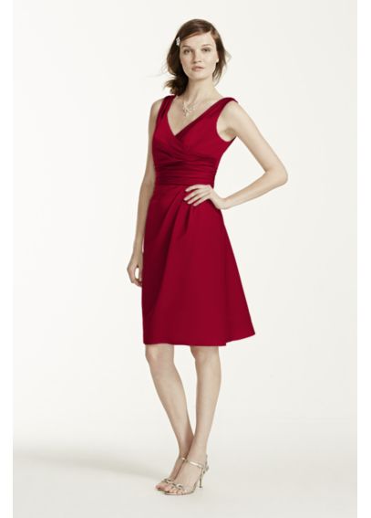 Short Sleeveless Satin Dress with Ruched Waist - Davids Bridal