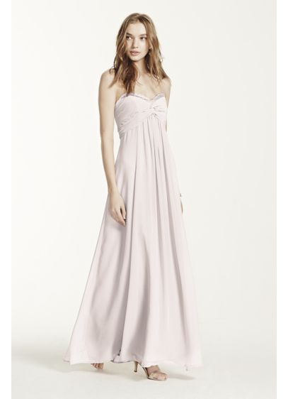 Long Pink Soft & Flowy David's Bridal Bridesmaid Dress