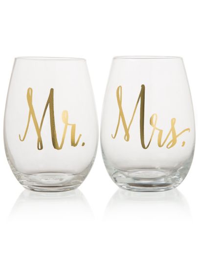 Mr and Mrs Stemless Wine Glasses | David&#039;s Bridal