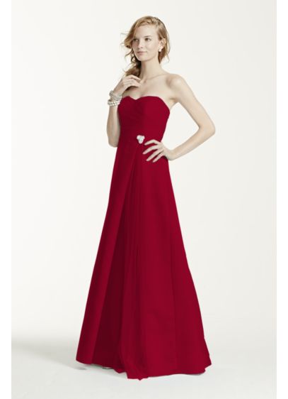 Strapless Satin Long Dress with Side Brooch | David's Bridal
