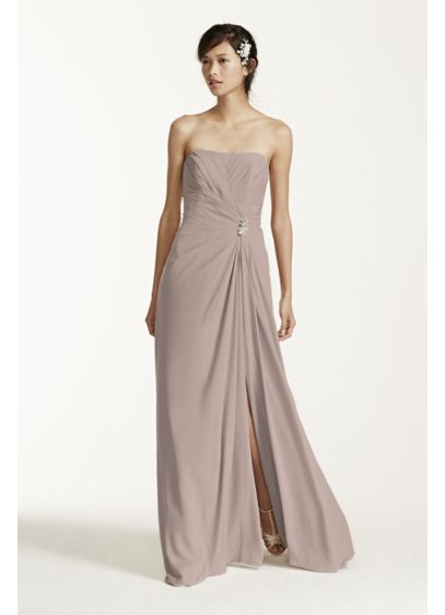 Long Strapless Crepe Dress with Brooch | David's Bridal