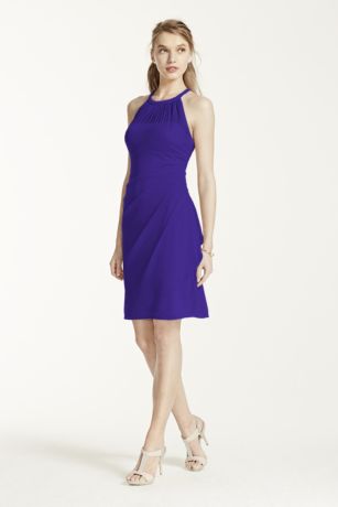 Picture of Short High Neck Mesh Dress With Side Cascade in Regency Size: 20 David's Bridal