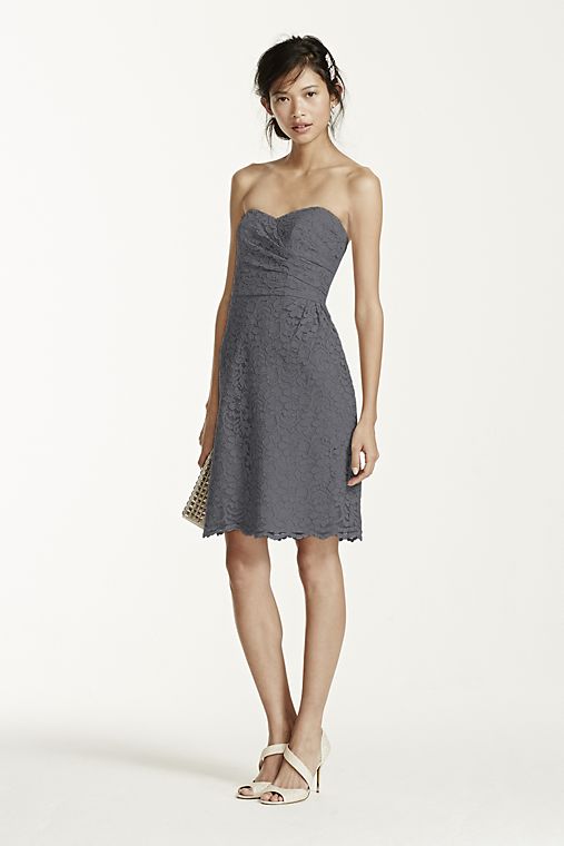 David's Bridal Short Strapless All Over Lace Dress 