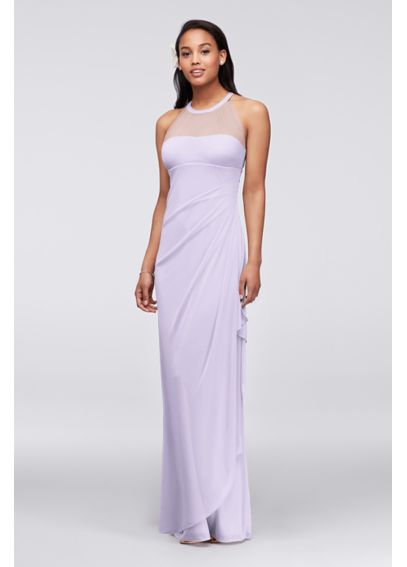 Sleeveless Long Mesh Dress with Illusion Neckline - Davids Bridal