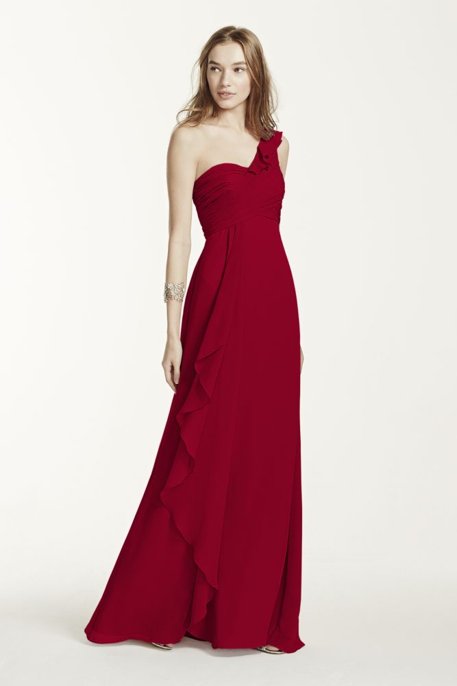 David's Bridal One Shoulder Chiffon Dress with Cascading Detail Style ...