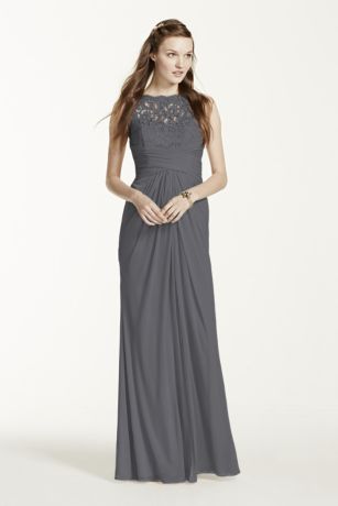 david's bridal grey long dress