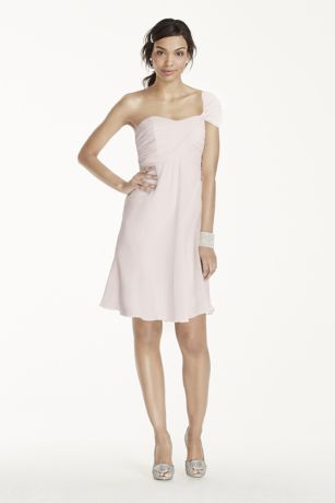 david's bridal long one shoulder crinkle chiffon dress