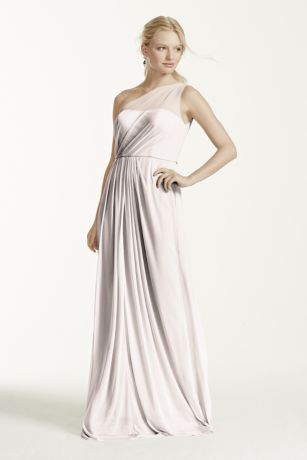 david's bridal long mesh one shoulder