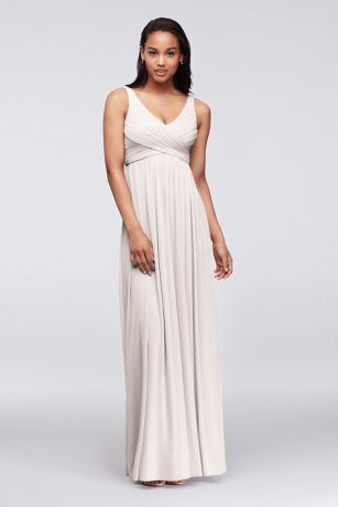 david's bridal long mesh dress with cowl back detail