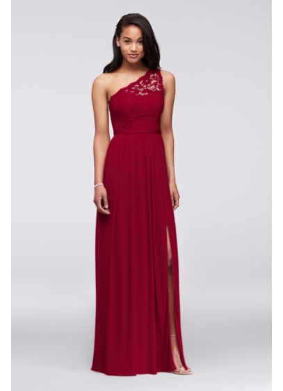 Long One  Shoulder  Lace Bridesmaid  Dress  David s Bridal Long One  Shoulder  Lace Bridesmaid  Dress  David s Bridal