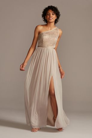 david's bridal gold sequin bridesmaid dress